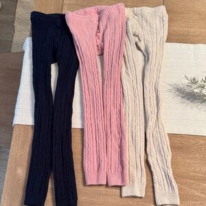 Mini Boden Cable Knit Footless Tights - Navy, Pink, Cream